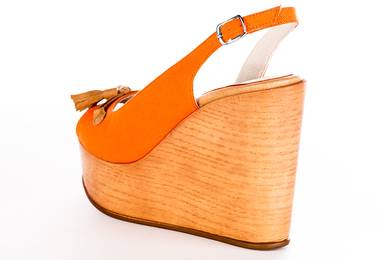 Clementine orange and camel beige women's slingback sandals.. Rear view - Florence KOOIJMAN